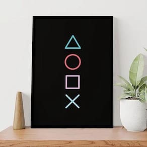 Quadro Gamer Símbolos Vídeo Game 33X24Cm - Com Vidro