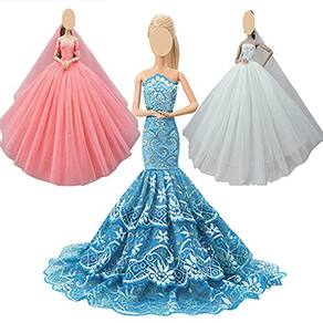3 peças de vestido vintage feito à mão para bonecas, fantasia de festa de casamento, 29 cm, 11,5 polegadas
