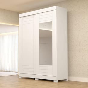 Guarda Roupa Solteiro 2 Portas de Correr com Espelho 100% MDF Cinerária Espresso Móveis Branco