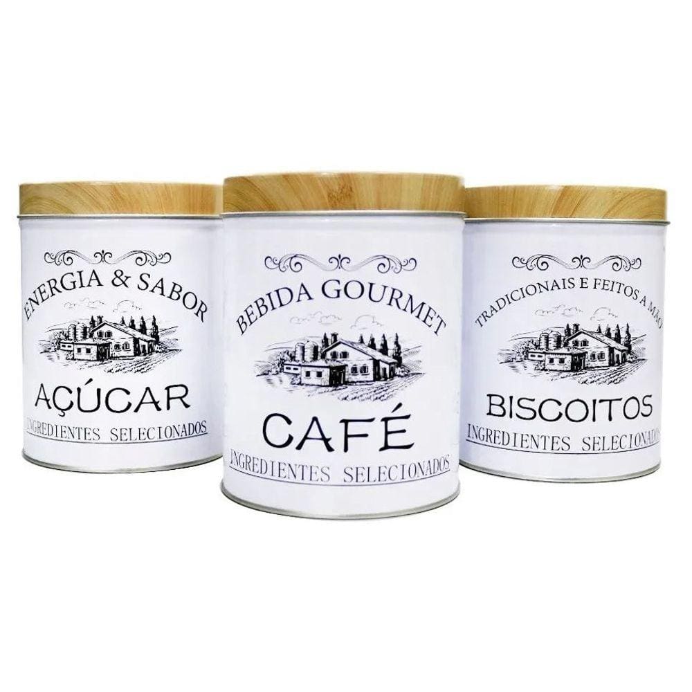 Jogo Com 03 Latas Decorativas De Metal Redondo 10.5X13.5cm