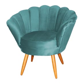 Poltrona Decorativa Pétala Veludo Azul Tifany Pés Madeira Ms Decor
