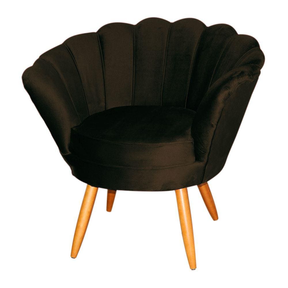 Poltrona Decorativa Pétala Veludo Marrom Pés Madeira Ms Decor