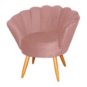 Poltrona Decorativa Pétala Veludo Rosa Pés Madeira Ms Decor