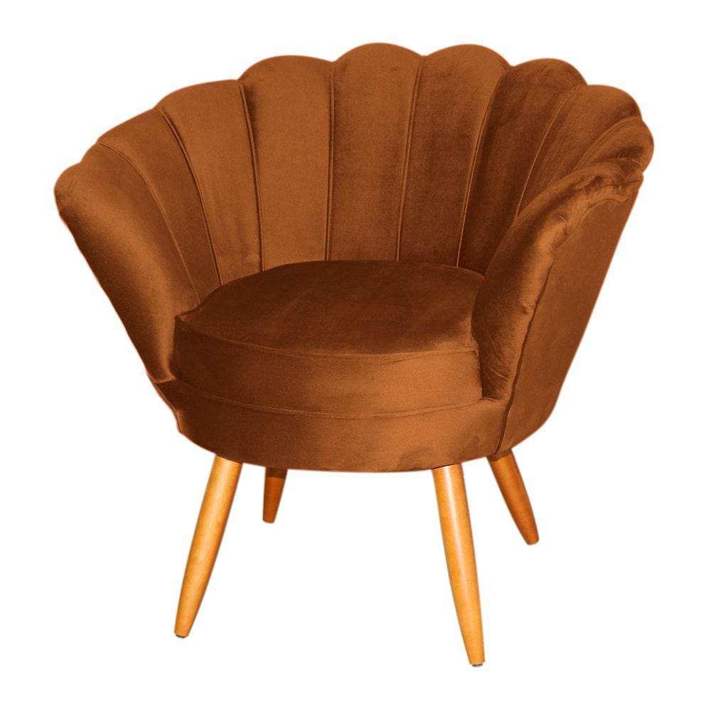 Poltrona Decorativa Pétala Veludo Terracota Pés Madeira Ms Decor