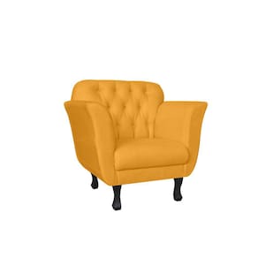 Poltrona Decorativa Dália Suede Amarelo Pés Madeira Ms Decor