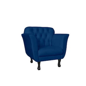 Poltrona Decorativa Dália Suede Azul Marinho Pés Madeira Ms Decor