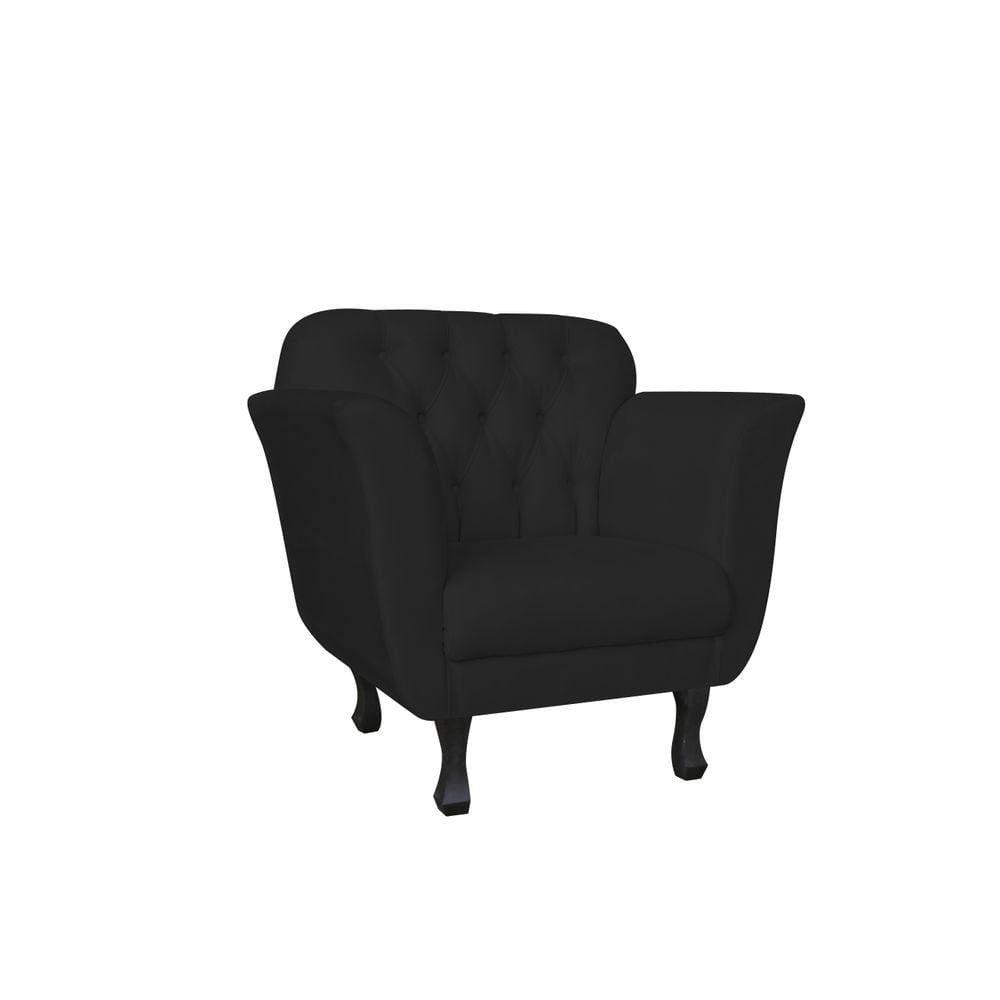 Poltrona Decorativa Dália Suede Preto Pés Madeira Ms Decor