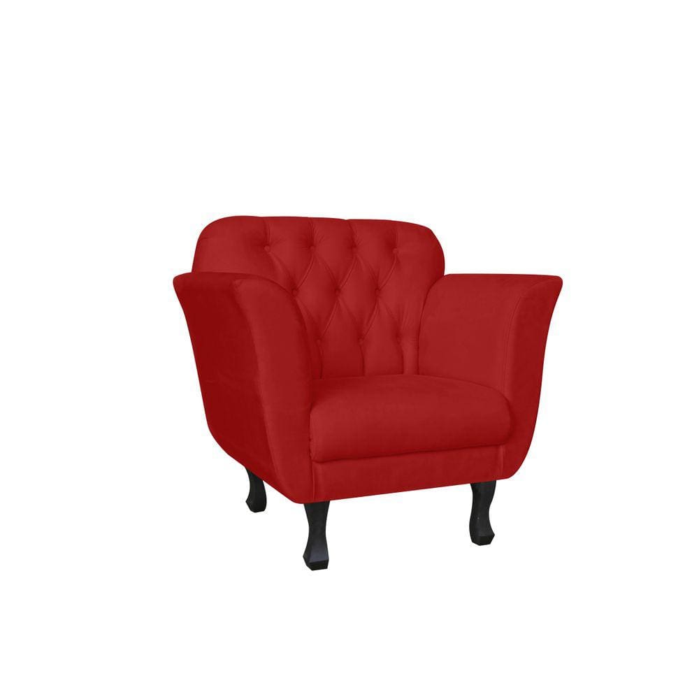 Poltrona Decorativa Dália Suede Vermelho Pés Madeira Ms Decor