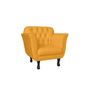 Poltrona Decorativa Dália Couro Amarelo Pés Madeira Ms Decor