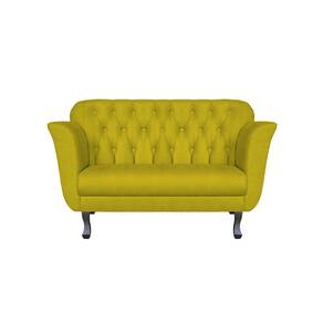 Namoradeira Decorativa Dália Suede Amarelo 2 Lugares Pés Madeira Ms Decor