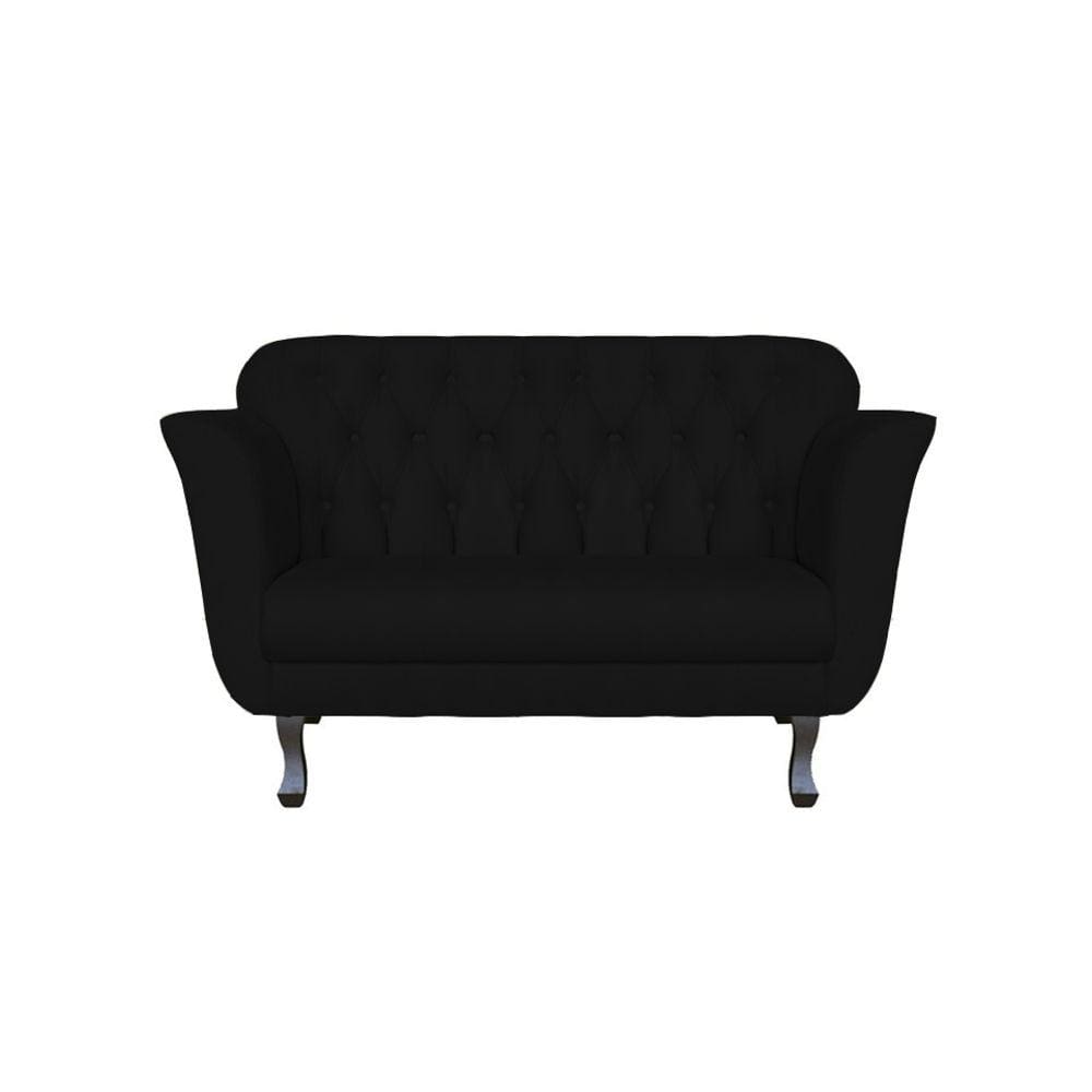 Namoradeira Decorativa Dália Suede Preto 2 Lugares Pés Madeira Ms Decor