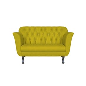 Namoradeira Decorativa Dália Couro Amarelo 2 Lugares Pés Madeira Ms Decor