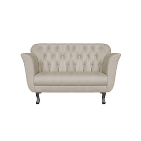 Namoradeira Decorativa Dália Couro Bege 2 Lugares Pés Madeira Ms Decor