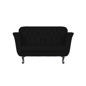 Namoradeira Decorativa Dália Couro Preto 2 Lugares Pés Madeira Ms Decor