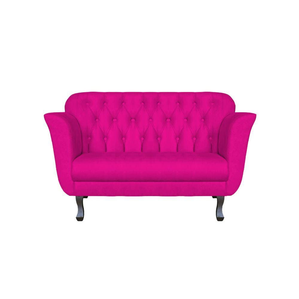 Namoradeira Decorativa Dália Couro Rosa Pink 2 Lugares Pés Madeira Ms Decor