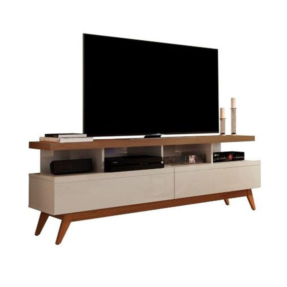 Rack Retrô TV Até 72 Polegadas Pés De Madeira 2 Gavetas 4 Nichos Vivare Wood 1.60