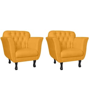 Kit 2 Poltronas Decorativa Dália Suede Amarelo Pés Madeira Ms Decor