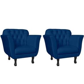 Kit 2 Poltronas Decorativa Dália Suede Azul Marinho Pés Madeira Ms Decor