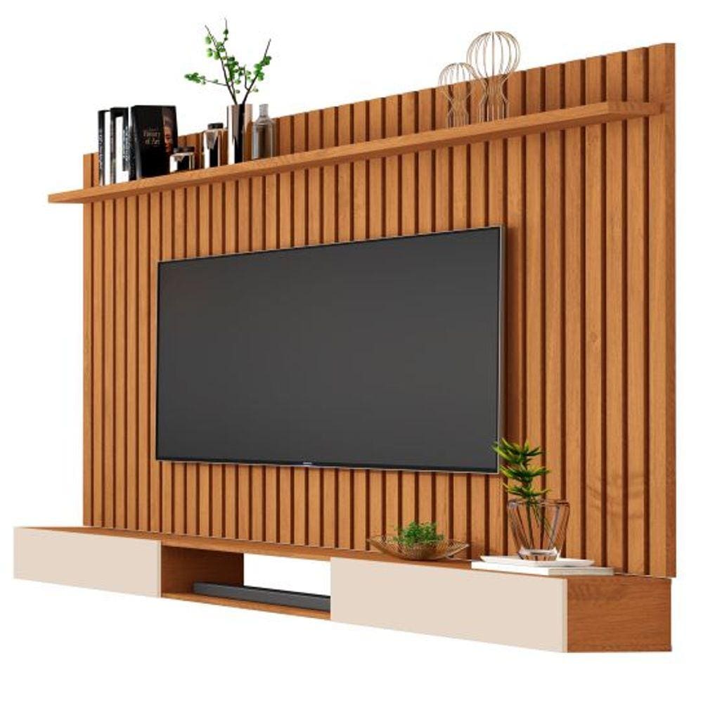 Painel Suspenso Home TV 72 Polegadas Prateleira Ripado E Nicho 1.8 Classic