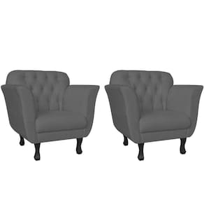 Kit 2 Poltronas Decorativa Dália Suede Cinza Pés Madeira Ms Decor