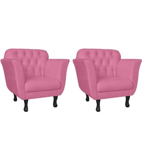 Kit 2 Poltronas Decorativa Dália Suede Rosa Pés Madeira Ms Decor