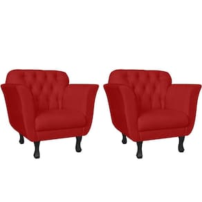 Kit 2 Poltronas Decorativa Dália Couro Vermelho Pés Madeira Ms Decor