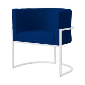 Poltrona Decorativa Luana Suede Azul Marinho Base Branca Ms Decor