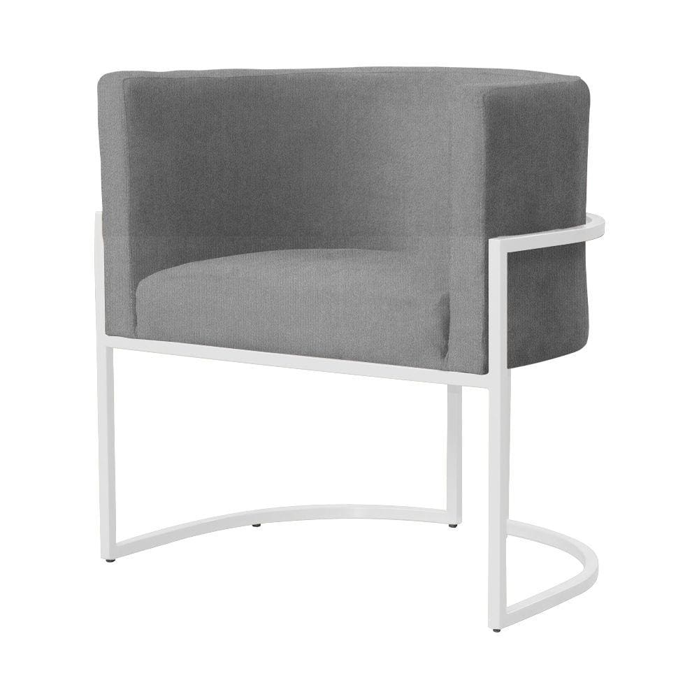 Poltrona Decorativa Luana Suede Cinza Base Branca Ms Decor