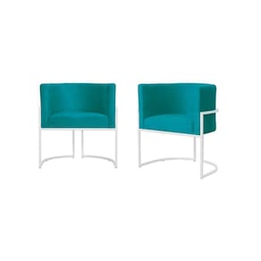 Kit 2 Poltronas Decorativa Luana Suede Azul Tifany Base Branca Ms Decor