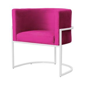 Poltrona Decorativa Luana Veludo Rosa Pink Base Branca Ms Decor