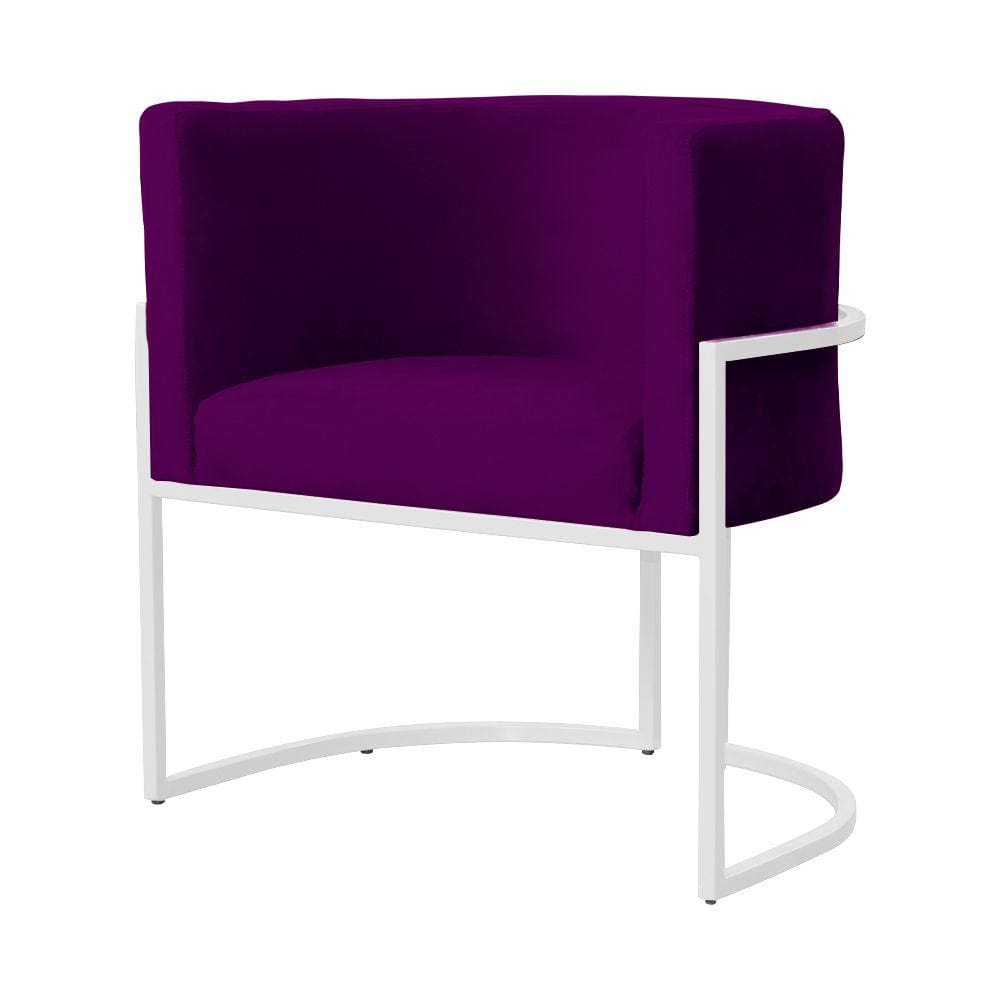 Poltrona Decorativa Luana Veludo Roxo Base Branca Ms Decor