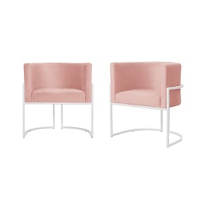 Kit 2 Poltronas Decorativa Luana Veludo Rosa Base Branca Ms Decor
