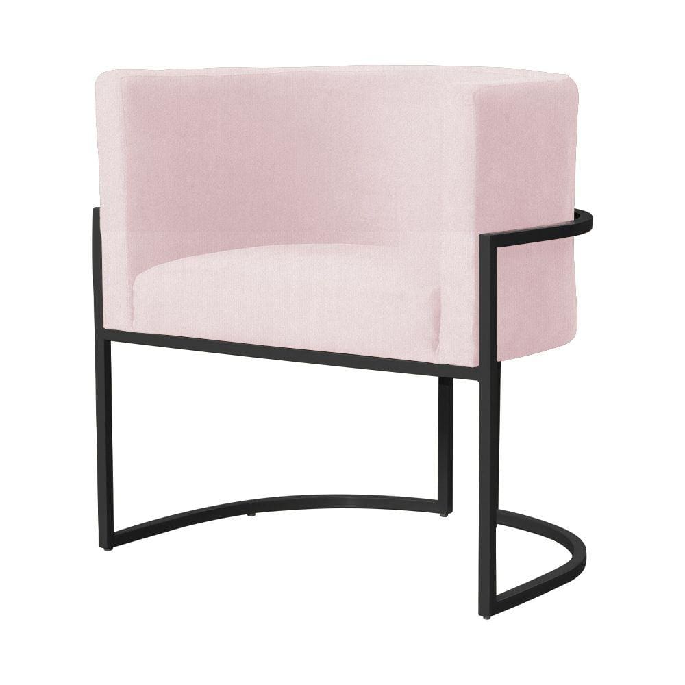 Poltrona Decorativa Luana Suede Rosa Bebê Base Preta Ms Decor