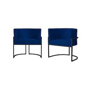 Kit 2 Poltronas Decorativa Luana Suede Azul Marinho Base Preta Ms Decor