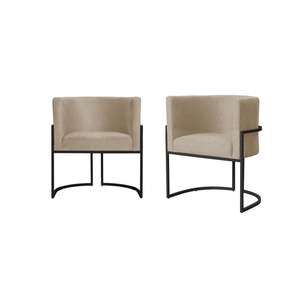 Kit 2 Poltronas Decorativa Luana Suede Capuccino Base Preta Ms Decor