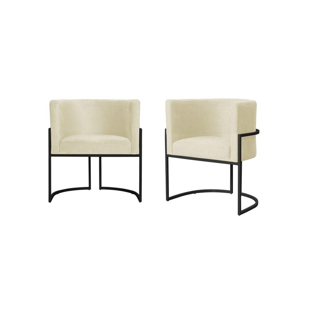 Kit 2 Poltronas Decorativa Luana Suede Marfim Base Preta Ms Decor