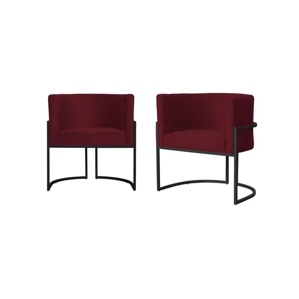 Kit 2 Poltronas Decorativa Luana Suede Marsala Base Preta Ms Decor