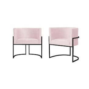 Kit 2 Poltronas Decorativa Luana Suede Rosa Bebê Base Preta Ms Decor