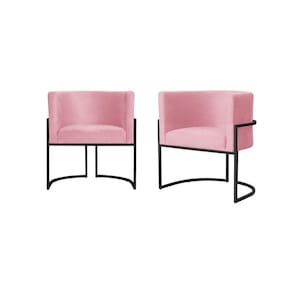 Kit 2 Poltronas Decorativa Luana Suede Rosa Base Preta Ms Decor