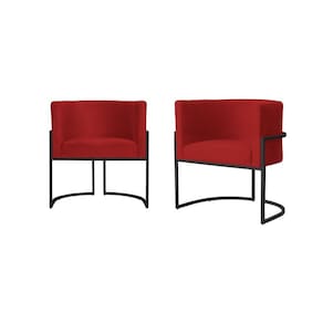 Kit 2 Poltronas Decorativa Luana Suede Vermelho Base Preta Ms Decor
