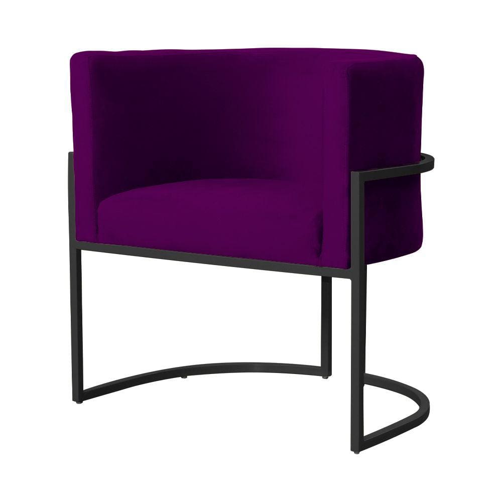 Poltrona Decorativa Luana Veludo Roxo Base Preta Ms Decor