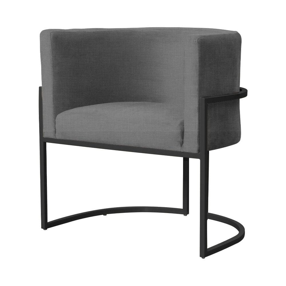 Poltrona Decorativa Luana Linho Cinza Base Preta Ms Decor