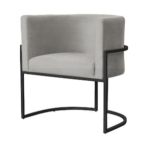 Poltrona Decorativa Luana Linho Bege Base Preta Ms Decor