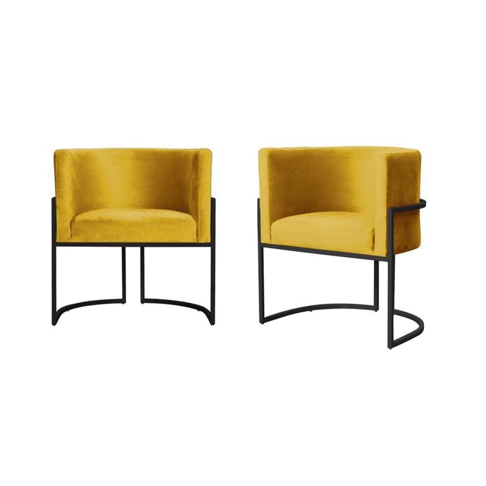 Kit 2 Poltronas Decorativa Luana Veludo Amarelo Base Preta Ms Decor
