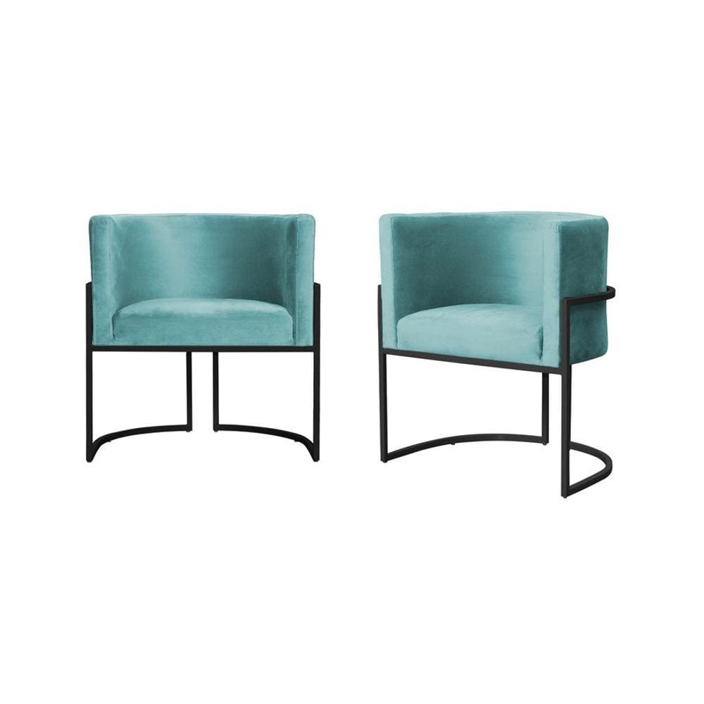 Kit 2 Poltronas Decorativa Luana Veludo Azul Tifany Base Preta Ms Decor