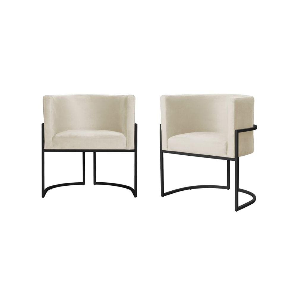 Kit 2 Poltronas Decorativa Luana Veludo Bege Base Preta Ms Decor