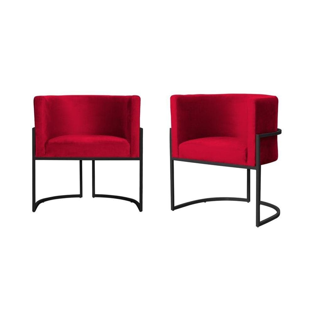 Kit 2 Poltronas Decorativa Luana Veludo Vermelho Base Preta Ms Decor