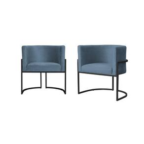 Kit 2 Poltronas Decorativa Luana Linho Azul Marinho Base Preta Ms Decor