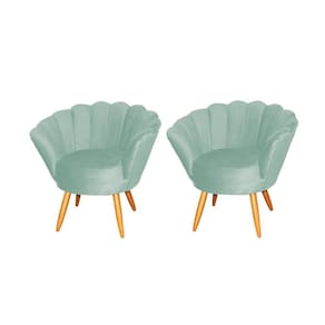 Kit 2 Poltronas Decorativa Pétala Veludo Acqua Pés Madeira Ms Decor