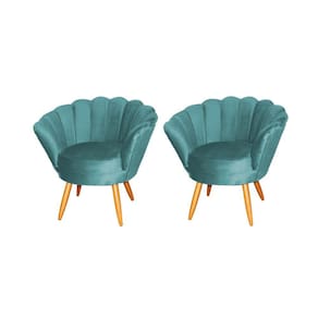 Kit 2 Poltronas Decorativa Pétala Veludo Azul Tiffany Pés Madeira Ms Decor